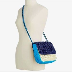 Colorblocked Raffia Crossbody Purse